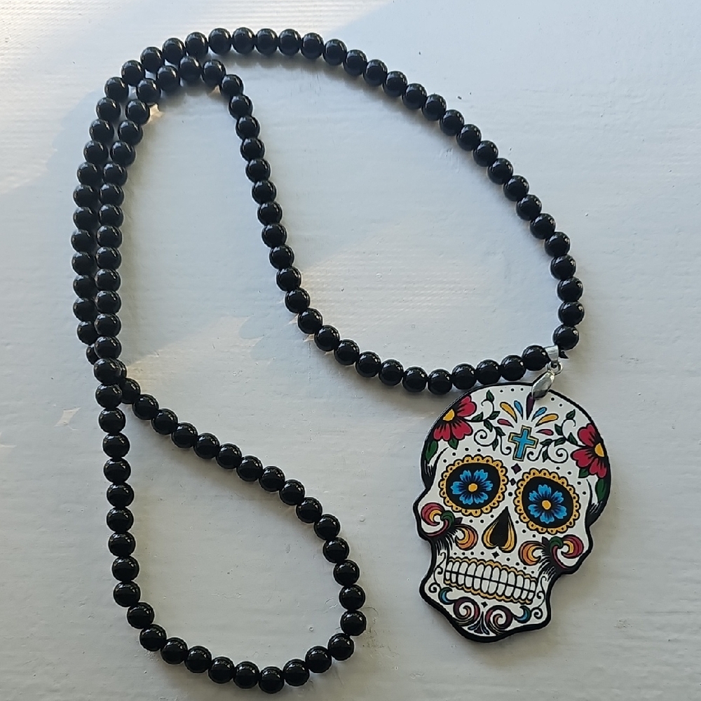 Colorful Sugar Skull Beaded Necklace
